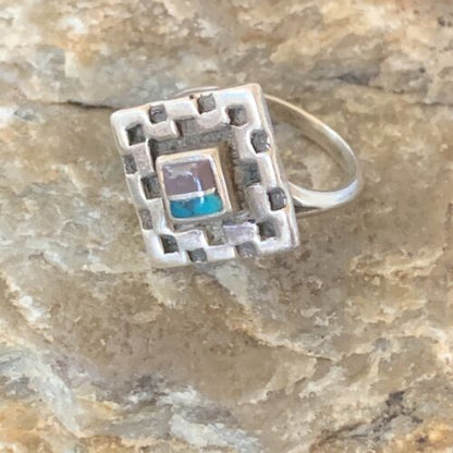 Navajo Blue Turquoise Sugilite Inlay Ring | Sz 6.5 | Sterling Silver | Authentic Native American Handmade | 11282