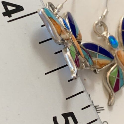 Navajo Butterfly Turquoise Spiny Opal Inlay Earrings | Sterling Silver | 0.5" | 12012
