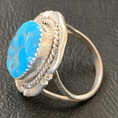 Navajo Blue Kingman Turquoise Ring | Sterling Silver | Sz 8 | Authentic Native American Handmade | 12213
