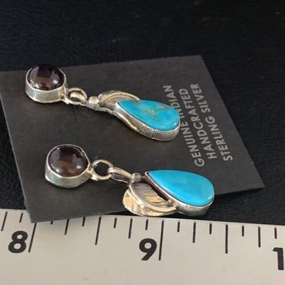 Navajo Sterling Silver Dangle Leaf Earrings | Purple Sugilite & Blue Turquoise | 13443