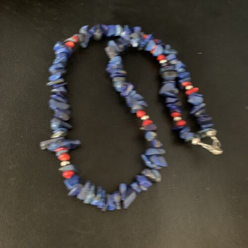Men's Navajo | Lapis Lazuli Spiny Strand Necklace | Sterling Silver | 18" | Authentic Native American Handmade | 13572