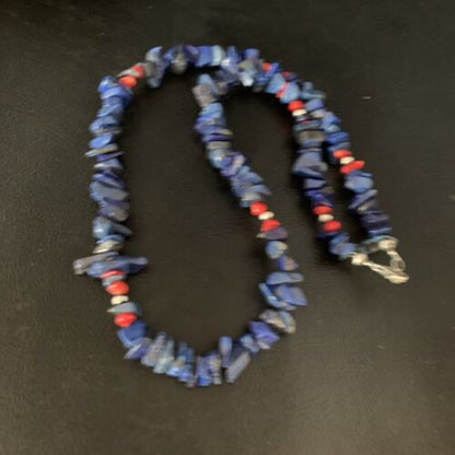 Men's Navajo | Lapis Lazuli Spiny Strand Necklace | Sterling Silver | 18" | Authentic Native American Handmade | 13572