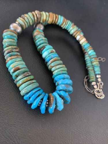 Navajo Blue Green Turquoise Necklace | Sterling Silver | Authentic Native American | 20" | 10217