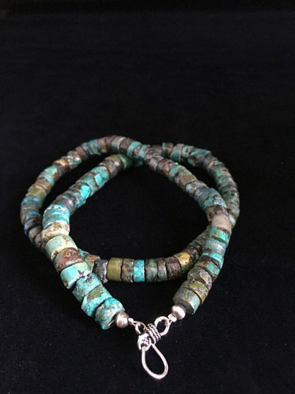 Navajo Blue Turquoise Heishi Necklace | Sterling Silver | Authentic Native American | 19" | 1754