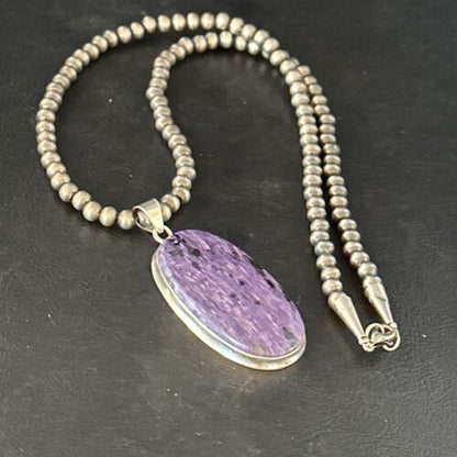 Navajo Pearls Purple Charoite Pendant Necklace | Sterling Silver | Authentic Native American Handmade | 14463
