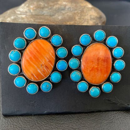 XXL Blue Kingman Turquoise Spiny Oyster Earrings | Sterling Silver | 2" | 1574