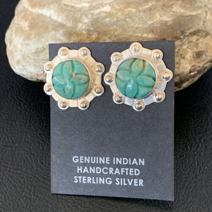 Native American Women's Green Turquoise Earrings | Sterling Silver | 13020 - Masha USA