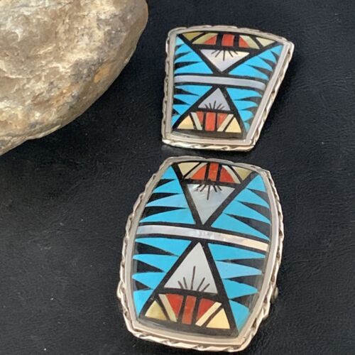 Zuni Bolo Tie Belt Buckle Ranger Set | Turquoise Mother of Pearl Coral | Sterling Silver | Native American Handmade | 14123