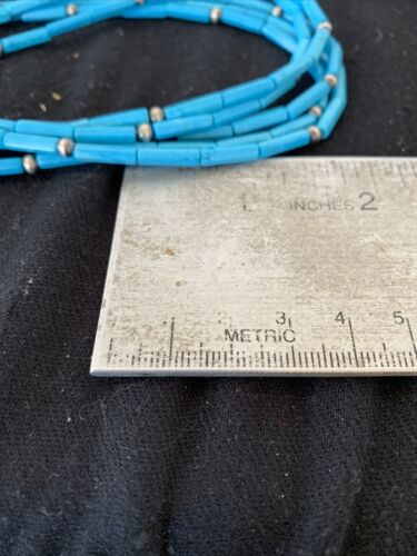 Southwestern Sterling Silver Blue Tube Turquoise Necklace | 5-Strand | 29" | 00830