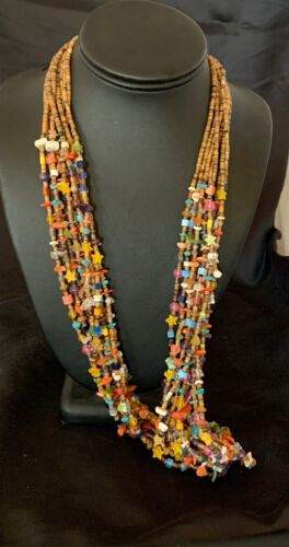 Southwestern Santo Domingo Red Coral Blue Turquoise Necklace | 28" | Authentic Native American Handmade | 12455