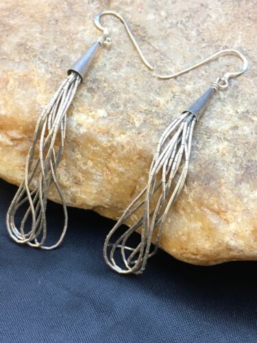 Native American Sterling Silver Chandelier Dangle Heishi Earrings | 2" | Authentic Handmade | 8982