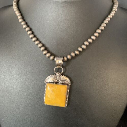 Navajo Bumblebee Jasper Pendant Necklace | Sterling Silver | Authentic Native American Handmade | 13624