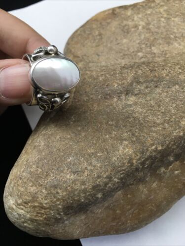 Navajo Women's White Mother of Pearl Ring | Sterling Silver | Sz 8.5 | Authentic Native American Handmade | 1712
