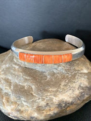Native American Zuni Orange Spiny Oyster Inlay Cuff Bracelet | Sterling Silver | 12098