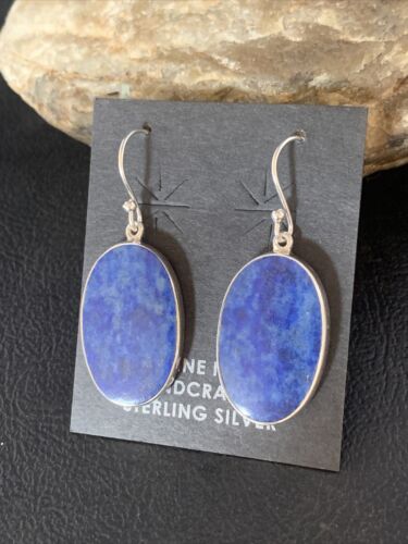 Native American Blue Lapis Lazuli Dangle Drop Earrings | Sterling Silver | 1" | 14091