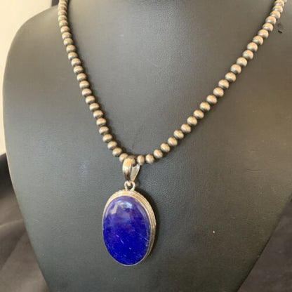 Native American Navajo Blue Lapis Pendant Necklace | Sterling Silver | 11718 - Masha USA