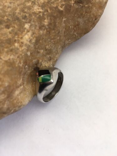 Navajo Black Opal & Turquoise Inlay Ring | Sterling Silver | Sz 6 | Authentic Native American Handmade | 1713