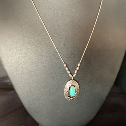 Navajo Blue Turquoise Shadowbox Pendant | Sterling Heishi Necklace | Authentic Native American Handmade | 13690