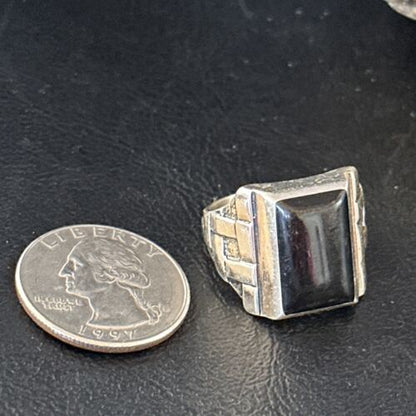 Native American Navajo Handmade Sterling Silver Black Onyx Ring | Sz 10 | 14443 - Masha USA
