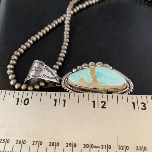 Men's Blue Royston Turquoise Pendant | Sterling Silver | 3" | Authentic Native American Handmade | 13938