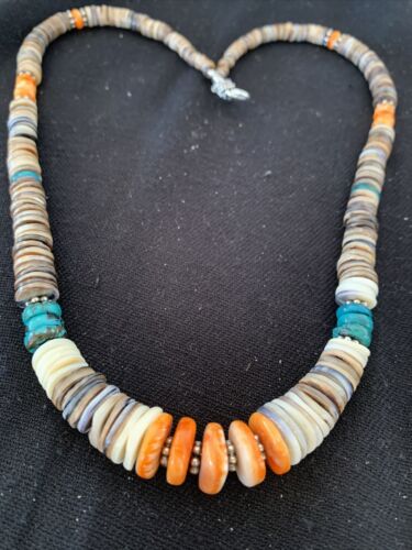 Authentic Native American Navajo Multi-Color Shell Necklace | Sterling Silver | Graduated 20" | 00926