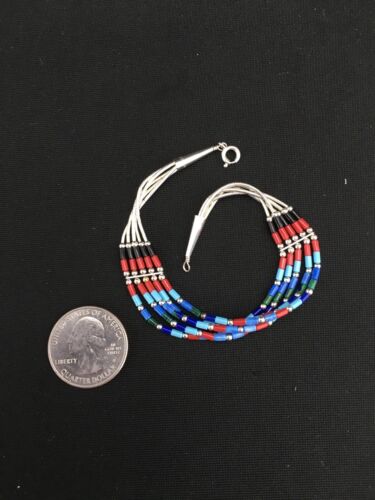 Multi-Color Turquoise Coral 5-Strand Bracelet | Sterling Silver | 7" | Native American Handmade | 13608