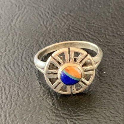 Southwestern Women's Navajo Blue Turquoise Spiny Lapis Inlay Ring | Sz 6 | 11184 - Masha USA