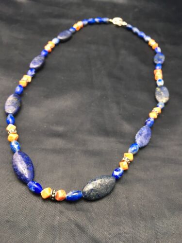 Navajo Lapis Lazuli & Spiny Oyster Necklace | Sterling Silver | Authentic Native American Handmade | 21" | 4507