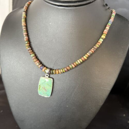 Southwestern Women's Green Opal Pendant Necklace | Sterling Silver | 17" | 14423