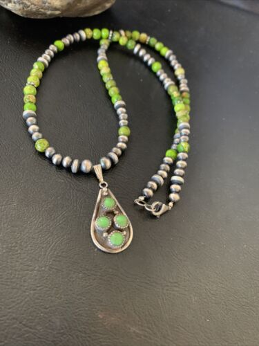 Navajo Green Gaspeite Turquoise Pendant | Authentic Native American Sterling Silver | Multi-Stone | 12265