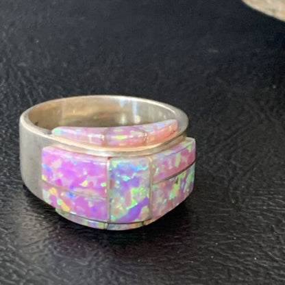 Navajo Pink Opal Inlay Band Ring | Sz 9 | Authentic Native American Handmade | 12406