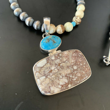 Navajo Multi-Stone Wild Horse Turquoise Necklace Pendant | Sterling Silver | Authentic Native American Handmade | 11375