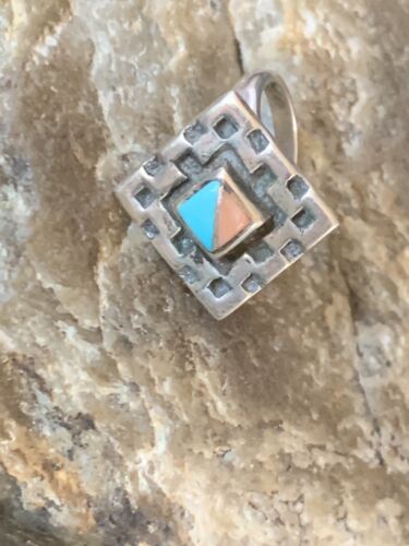 Navajo Blue Turquoise Pink Coral Inlay Ring | Sz 6.5 | Authentic Native American Handmade | 13133 - Masha USA
