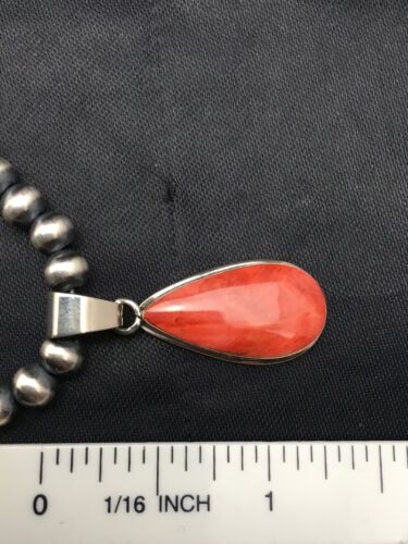 Navajo Red Spiny Oyster Pendant Necklace | Sterling Silver | Authentic Native American Handmade | 4414