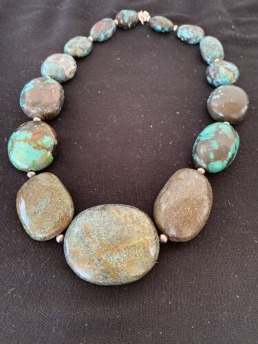Navajo Graduated Sterling Silver Natural Blue Nugget Turquoise Necklace | Authentic Native American | 23" | 621