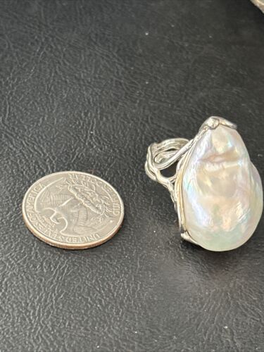 Native American Women's White Baroque Pearl Ring | Adjustable Sterling Silver | Sz 6 | 14264
