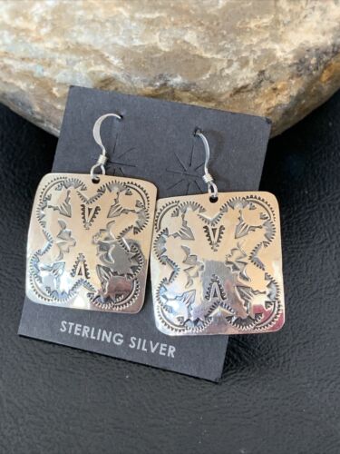 Southwestern Women's Navajo Stamped Earrings | Sterling Silver | Authentic Native American Handmade | 1662