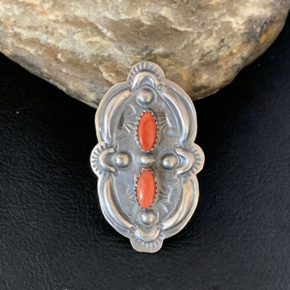 Navajo Orange Spiny Oyster Multi-Stone Ring | Authentic Native American Sterling Silver | Multi-Stone | Sz 8.5 | 13718