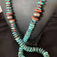 Navajo Natural Turquoise & Spiny Oyster Necklace | Sterling Silver | Authentic Native American | 32" | 13248