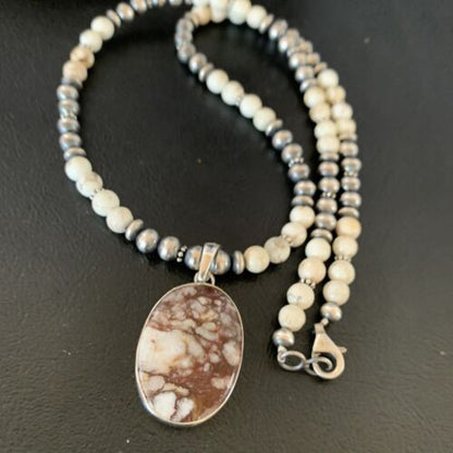 Navajo Wild Horse Turquoise Necklace Pendant | Sterling Silver | 21" | Authentic Native American Handmade | 13316