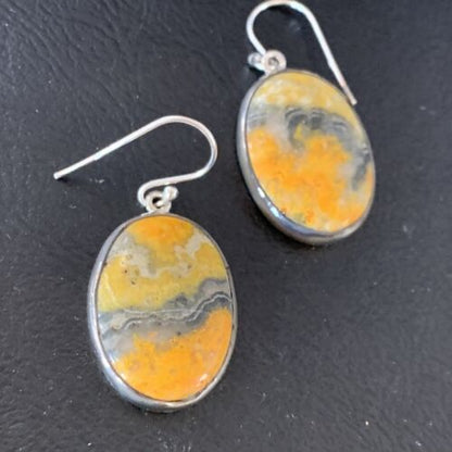 Native American Navajo Bumblebee Jasper Earrings Set | Sterling Silver | Handmade | 12028