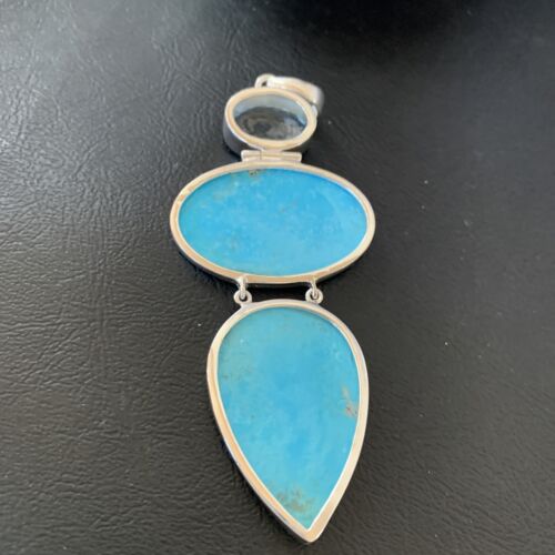 Navajo Blue Topaz Turquoise Multi-Stone Pendant | Authentic Native American Sterling Silver | 3.5" | 12023