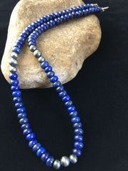Native American Men's Lapis Lazuli Strand Necklace | Sterling Silver | 20" | 1735
