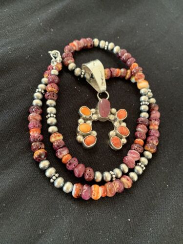 Navajo Purple Spiny Oyster Necklace Naja Pendant Set | Sterling Silver | Authentic Native American Handmade | 244