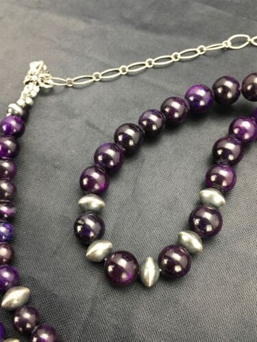 Navajo | Purple Sugilite | Round Bead Necklace | Sterling Silver | Authentic Native American Handmade | 22" | 8110