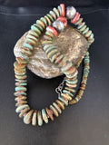 XL Green Turquoise & Red Spiny Oyster Navajo Sterling Silver Necklace | Authentic Native American | 32" | 14790