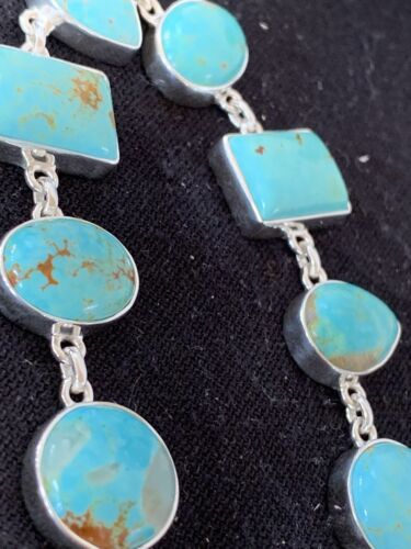 Native American Navajo Blue Turquoise Link Bracelet | Sterling Silver | 9" | 00666