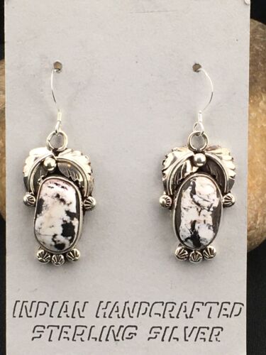 Navajo White Buffalo Turquoise Dangle Earrings | Sterling Silver | 1.25" | Authentic Native American Handmade | 1325