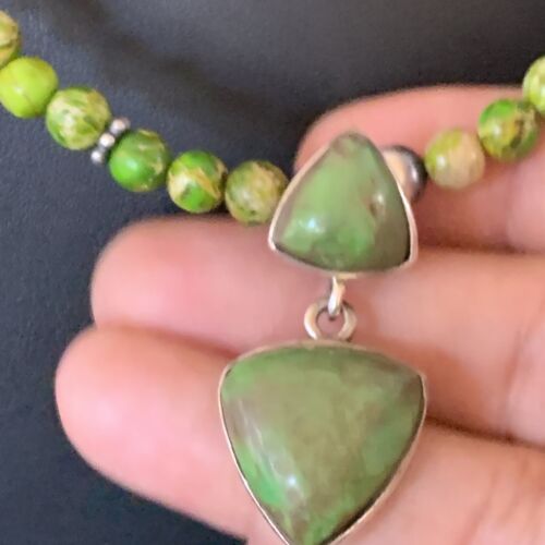 Navajo Green Gaspeite Turquoise Pendant | Sterling Silver | Authentic Native American Handmade | 12360