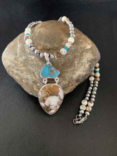 Navajo Wild Horse Turquoise Pendant Necklace | Authentic Native American Sterling Silver | Multi-Stone | 13294